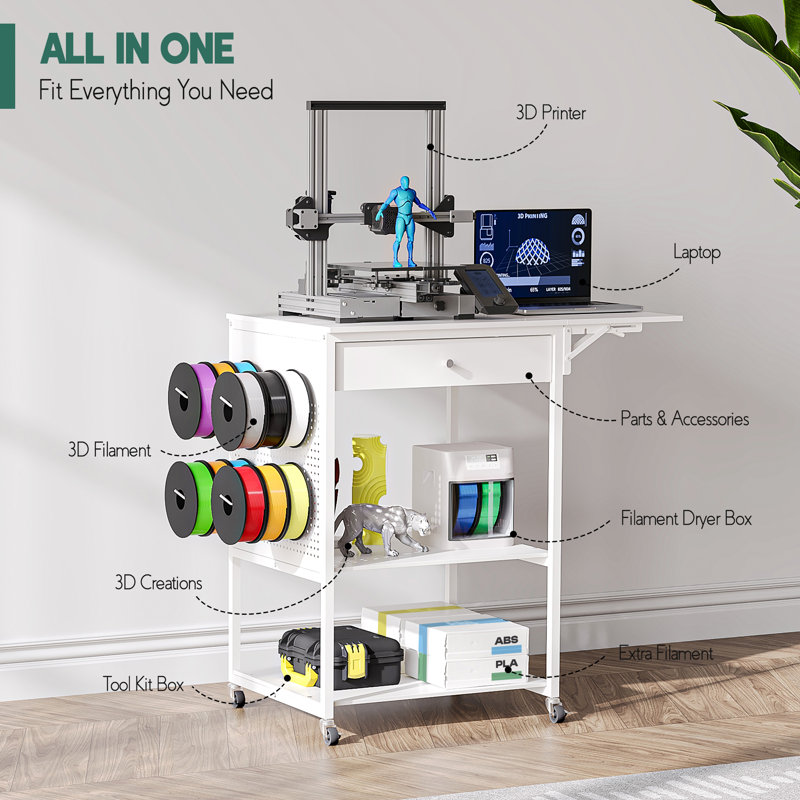 Ackitry 3D Printer Stand Table With Filament Storage Foldable For