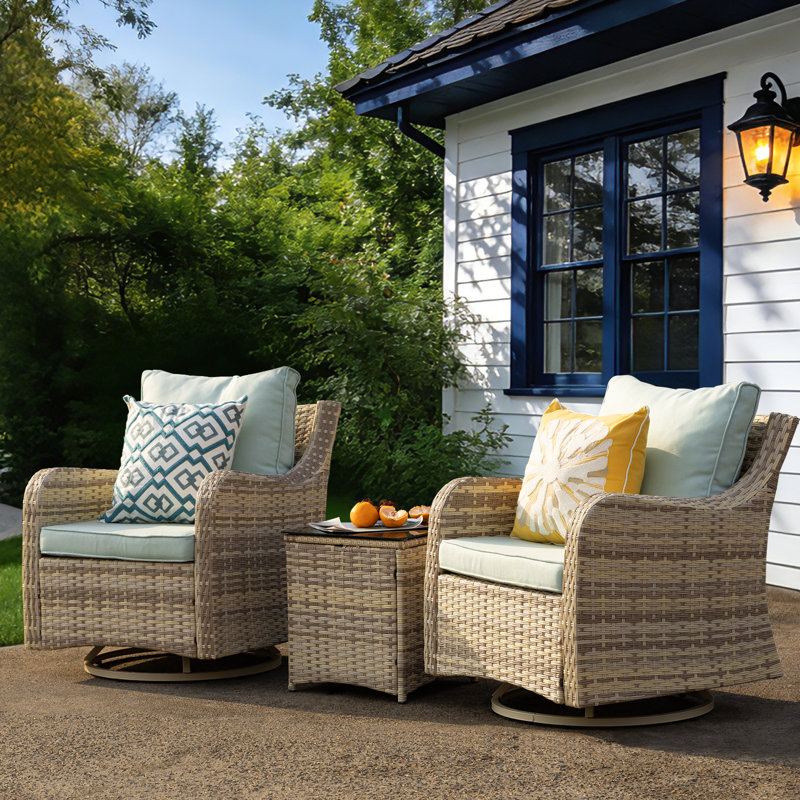 3 Pcs Outdoor Patio Furniture Set, Sky Blue, 3 Pcs: Tables, 2 Chairs, Blue