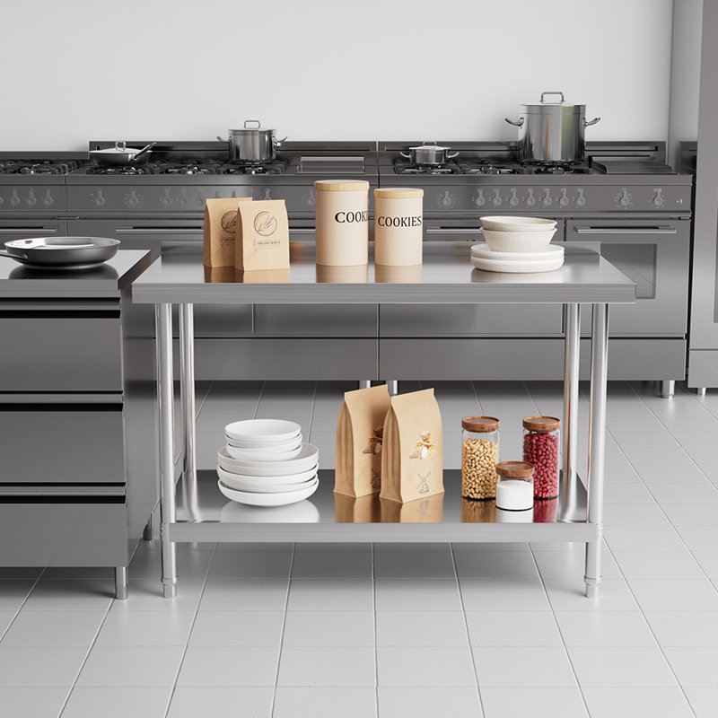 Kitchen Island with Stainless Steel Top, 80cm H x 120cm W x 60cm D