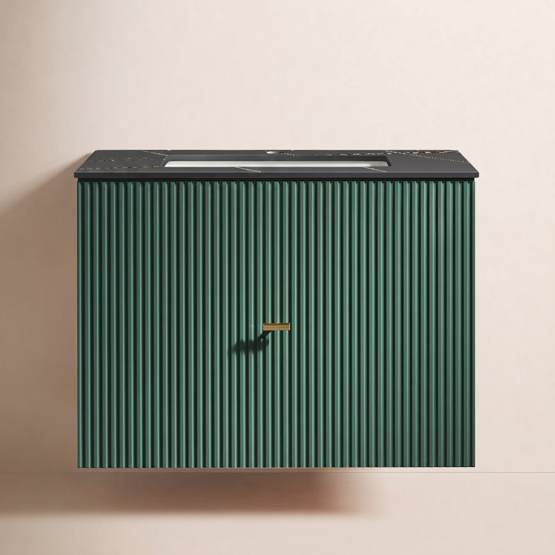 Meuble-lavabo mural moderne de 30 po Jamell, Vert forêt, Noir