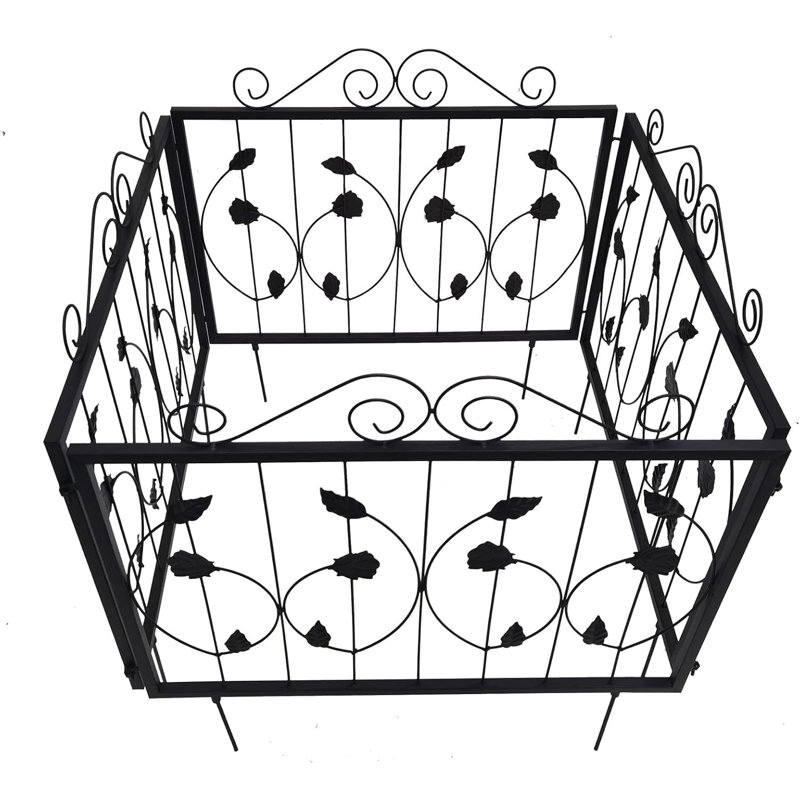 Black Metal Decorative Garden Fence Panels, 23.6'' x 7.9' - 4 Pack