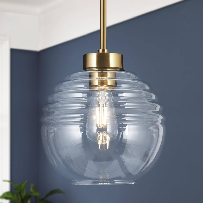 Luminaire suspendu moderne 1 lumière avec verre nervuré