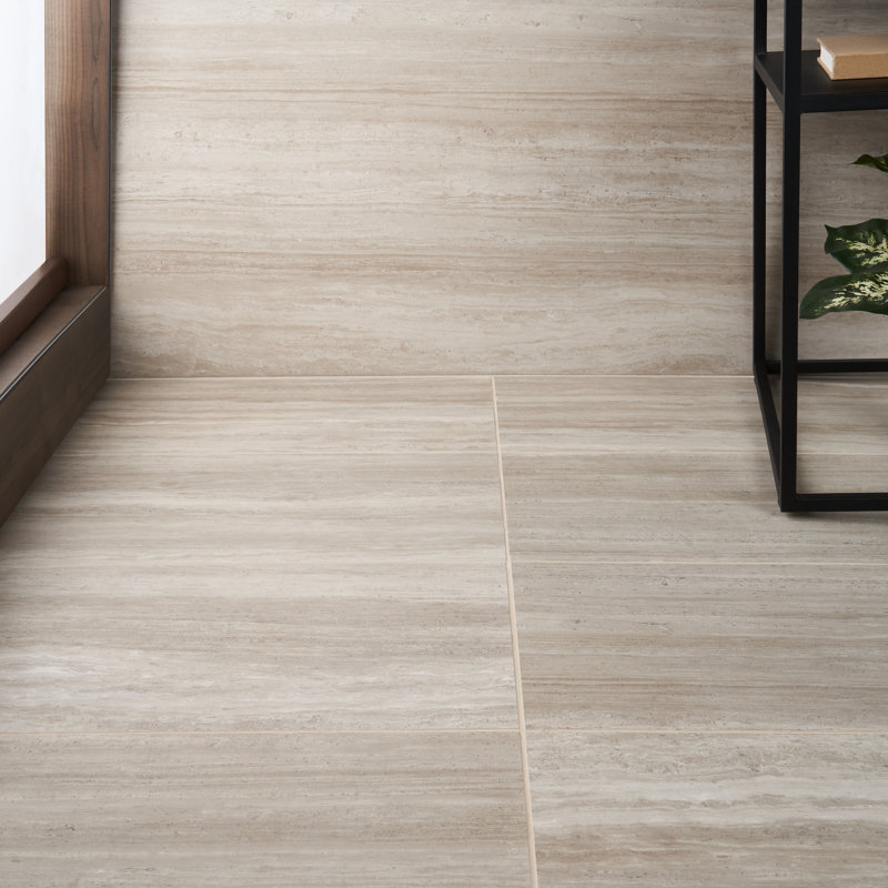 Roswell 11.72'' W x 23.69'' L Porcelain Travertine Look Floor and Wall Tile (15.50 Sq. Ft. / Case), Dark Brown