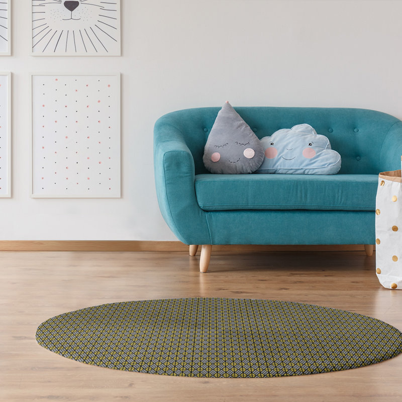 Tapis jaune classic diamants area, Rond 5 pi