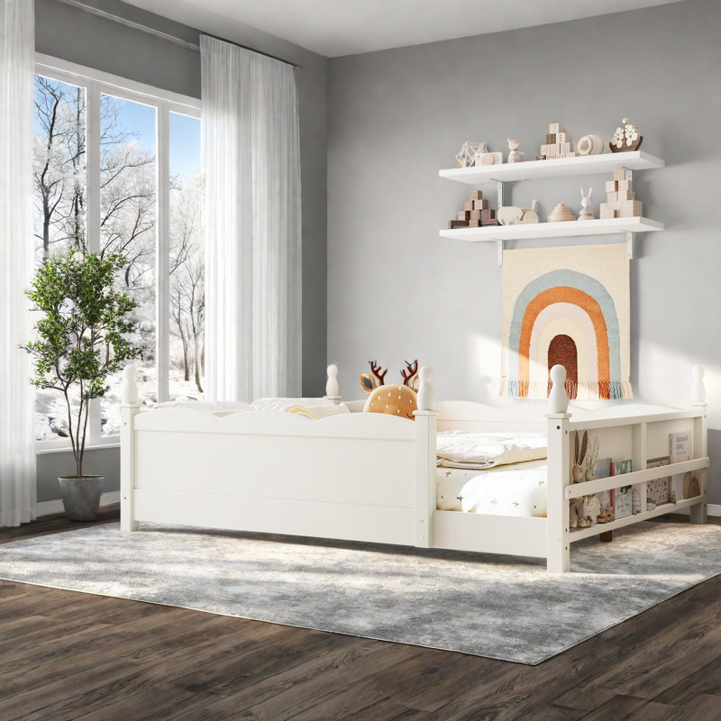 Lits Montessori pour lit double avec rangement, panneau de fibres à densité moyenne en bois de pin, chambre d'enfant beige moderne
