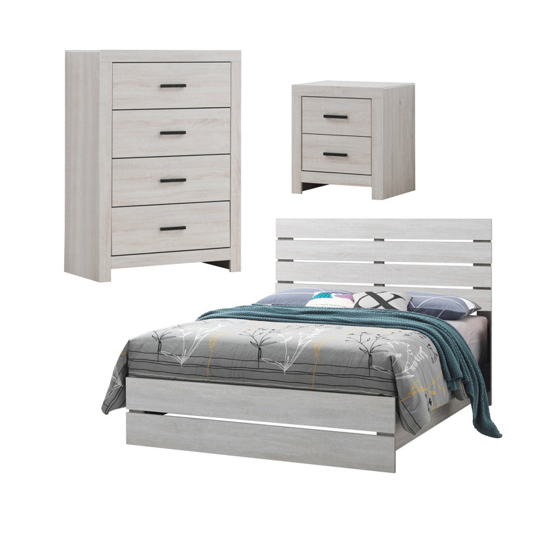Ensemble de chambre à coucher avec commode 3 pièces Eunice, Blanc côtier, Grand