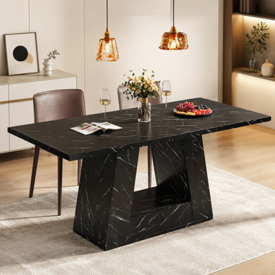 63" Wood Computer Desk, Faux Marble Executive Desk Office Desk