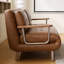 Brown Waxed Leather Double Sofa Bed, 150cm Mid-Century Design with Metal Arms and Legs Fast Dispatch From UK Warehouse – Dispatched Within 2 Days