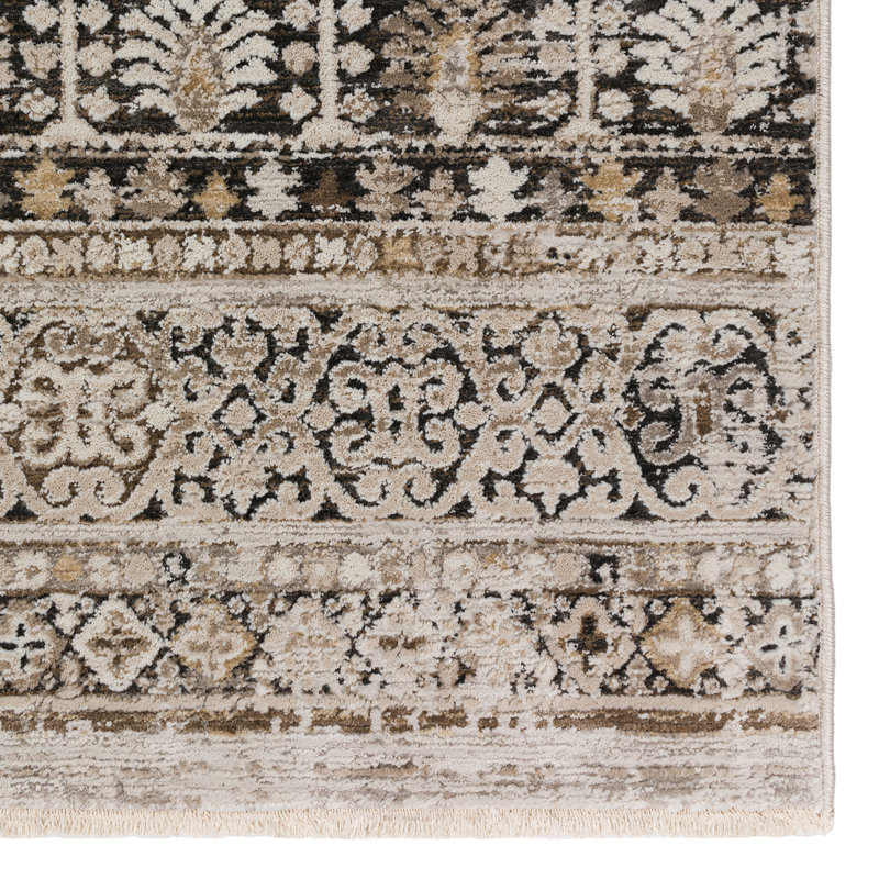 Tapis rayé tissé à la main brun / noir, Rectangle 5 pi 3 po x 7 pi 8 po