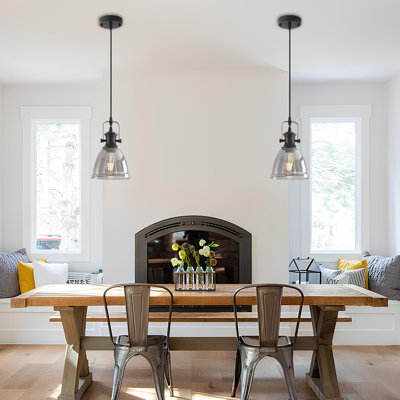 Ensemble de 2 lumières noires suspendues pour îlot de cuisine, 6,5 po de style campagne moderne en verre fumé, lumières pour îlot de cuisine, mini luminaire suspendu pour îlot de cuisine