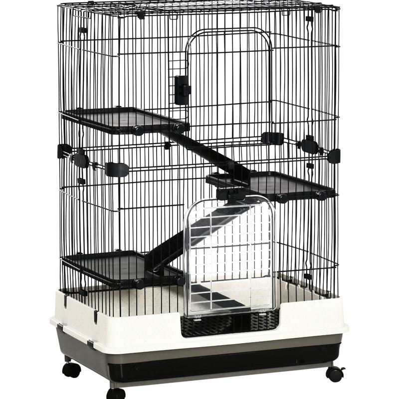 Cage à 4 niveaux pour petits animaux avec ouvertures accessibles - pour chinchillas, système de roues mobiles en métal noir Ferrets, noir. Lapin, Chinchilla, furet. Dispose d'un plateau amovible pour un entretien facile. 32 po x l