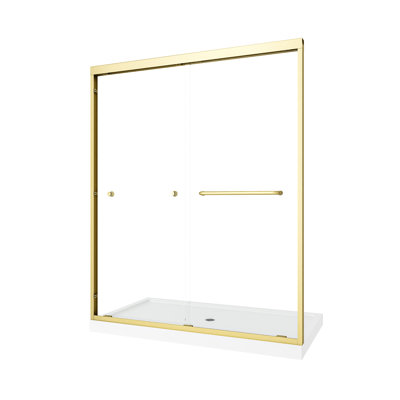 55"-60" Adjustable Width Shower Door In Brushed Gold, 1/4" 6Mm  Tempered Glass With Chamfered Corner, Collision Design 72" H Coverage, Gold Finish, Glass, Splash Packaging