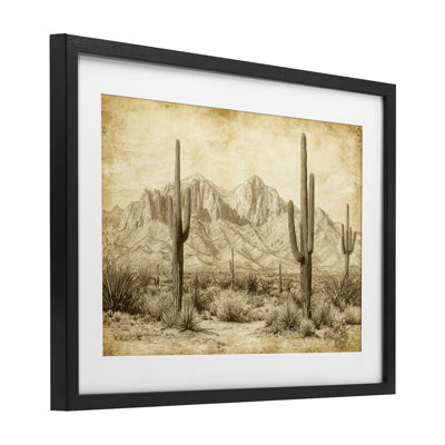 Reproduction sous verre encadrée The Desert sépia, design par Petal Prints Design