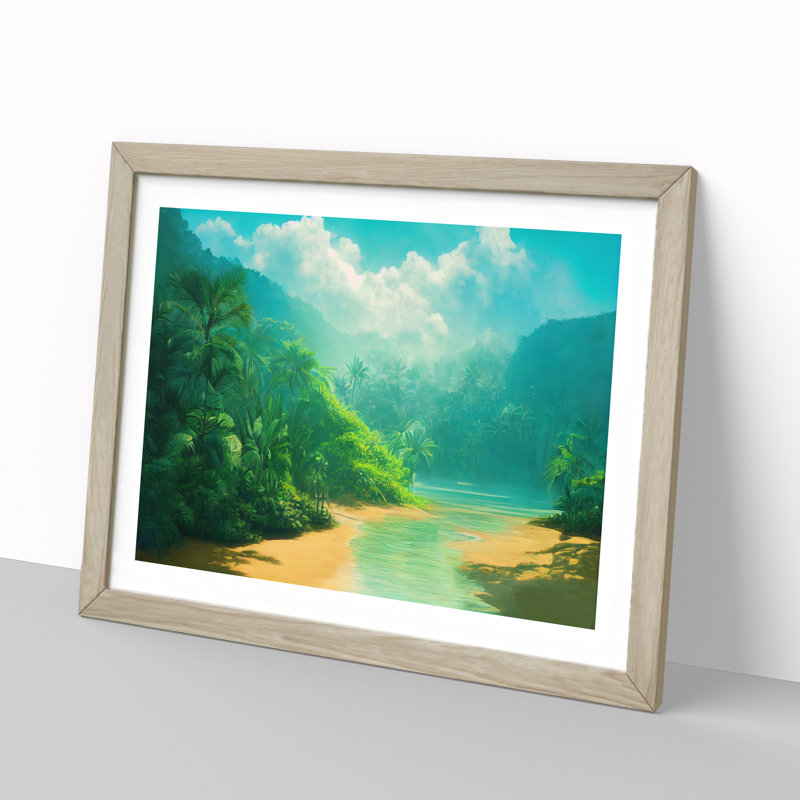 XH1022-9234X Tropical Forest Beach Vol.4 - Single Picture Frame Painting, 46cm H x 64cm W x 2cm D, Oak