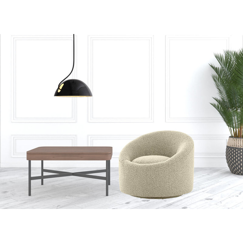 Upholstered Swivel Barrel Chair, Beige Boucle