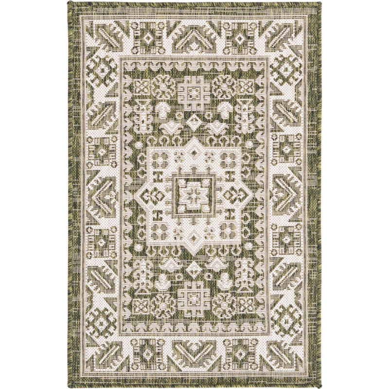 Outdoor Chand Area Rug Ivory-Green Color, Rectangle 2'2" x 3'