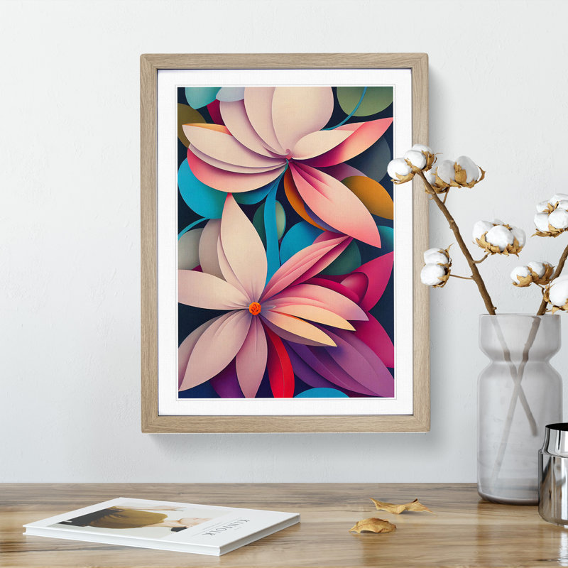 The Cosmopolitan Flowers Abstract - Framed Print, 46cm H x 34cm W x 2cm D, Oak