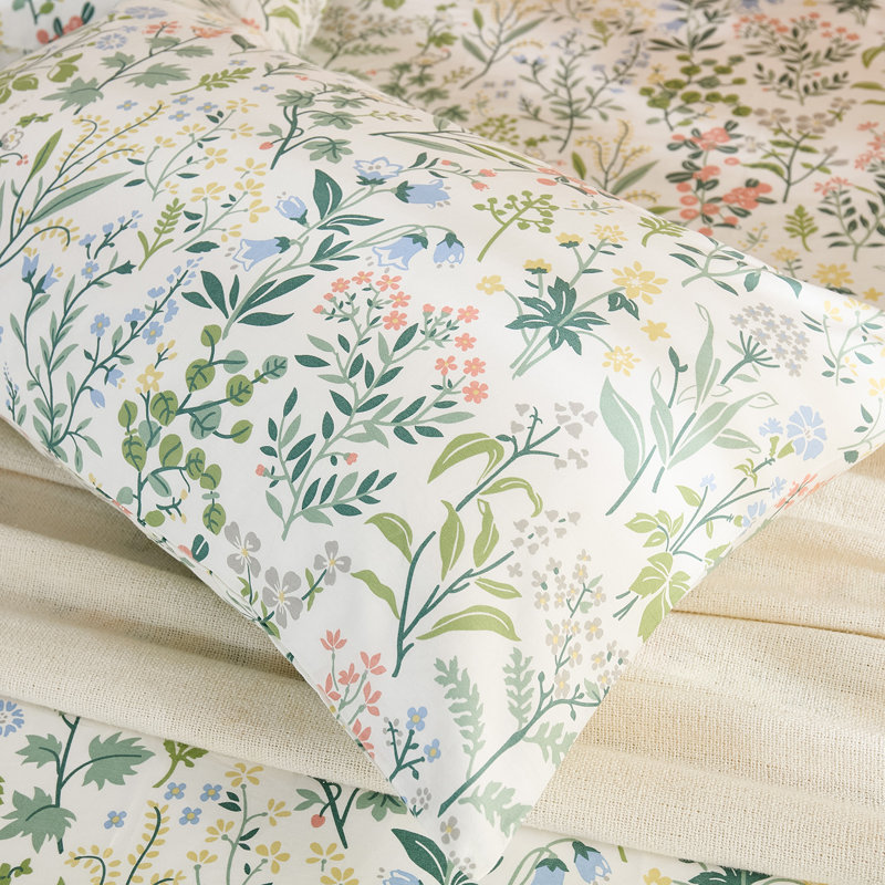 Queen Size Pillowcases Set of 2, 100% Cotton Pillow Cases, Fresh Green Botanical Bloom Pillow Covers, Smooth Cooling Envelope Closure Pillow Case Set (Queen, 20"x30")
