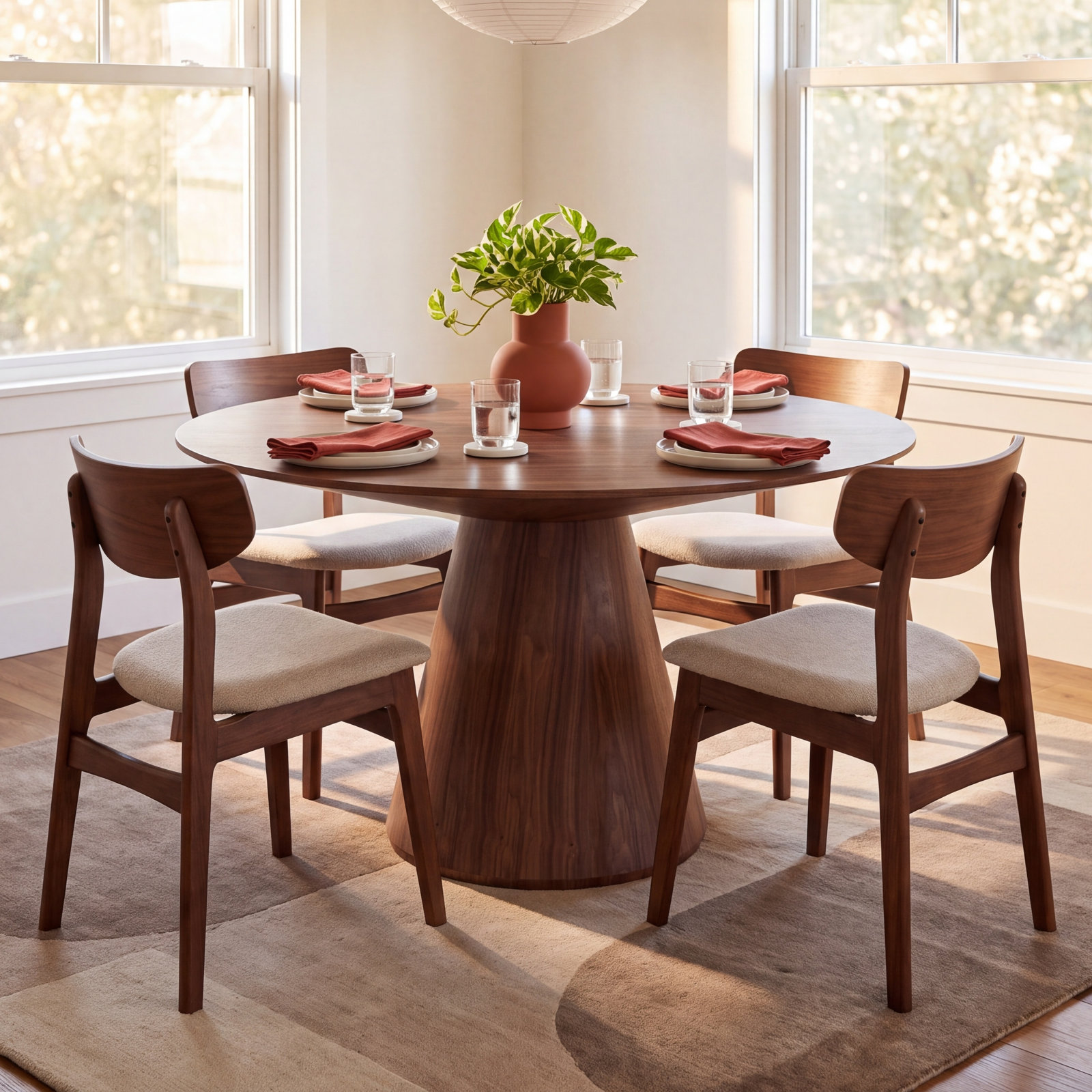 Royale Dining Table, 29.5" H x 54" W x 54" D, Walnut