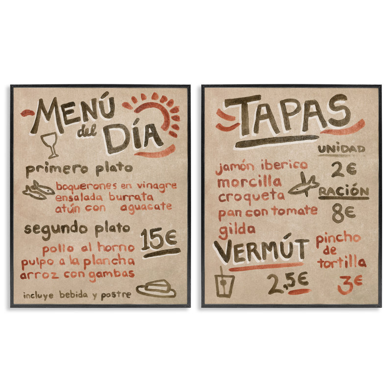  «Travel Tapas», ensemble de 2 giclées par June Erica Vess, H 14 po x l 11 po, Giclée encadrée noir minuit