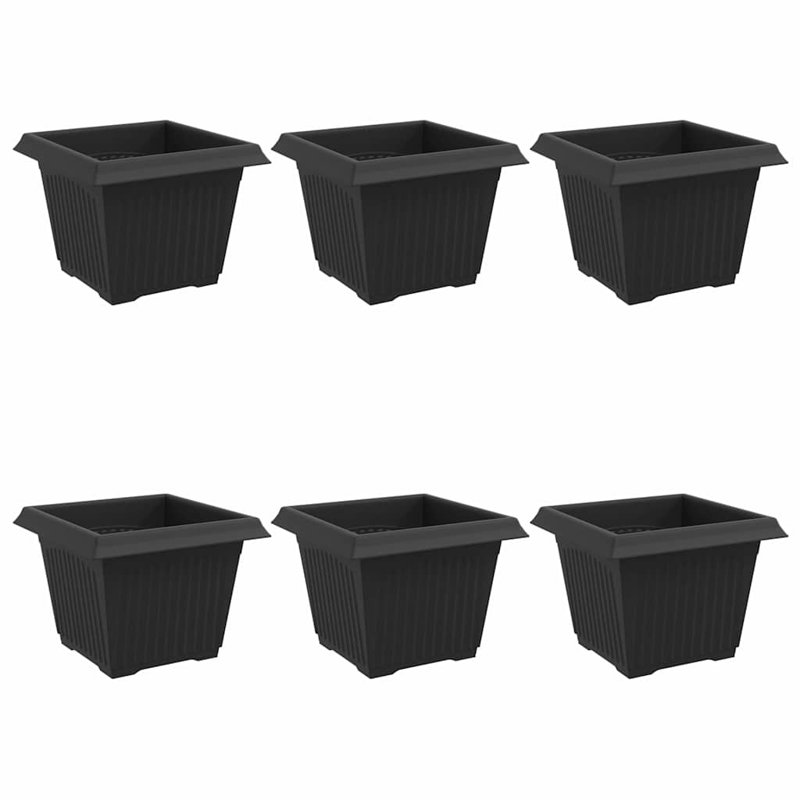  Square Flower Pot 6 Pcs Plastic, 17.5cm H x 23cm W x 23cm D, Black