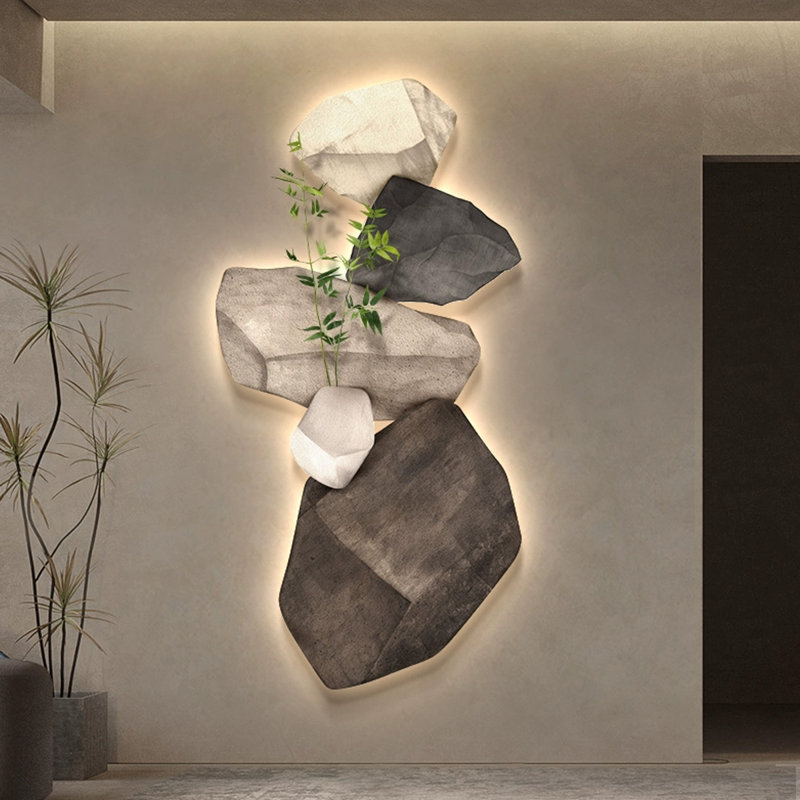 Art mural noir et blanc en grès, H 47,24 po x l 23,62 po, Noir / blanc