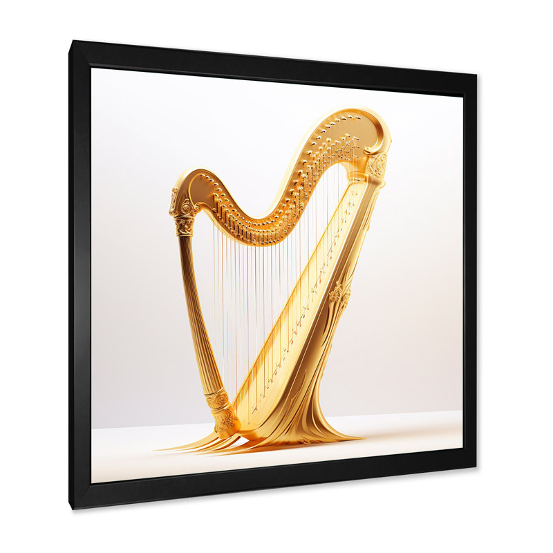 «Harp Harmony Golden Serenity I», reproduction sur toile, Cadre simple noir, H 24 po x l 24 po x P 1 po