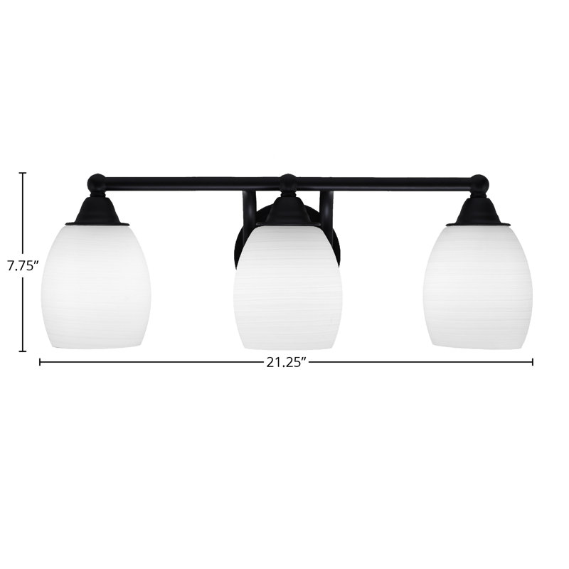 Barre d'éclairage de salle de bain 3 lumières Paramount au fini noir mat avec verre en lin blanc de 5 po
