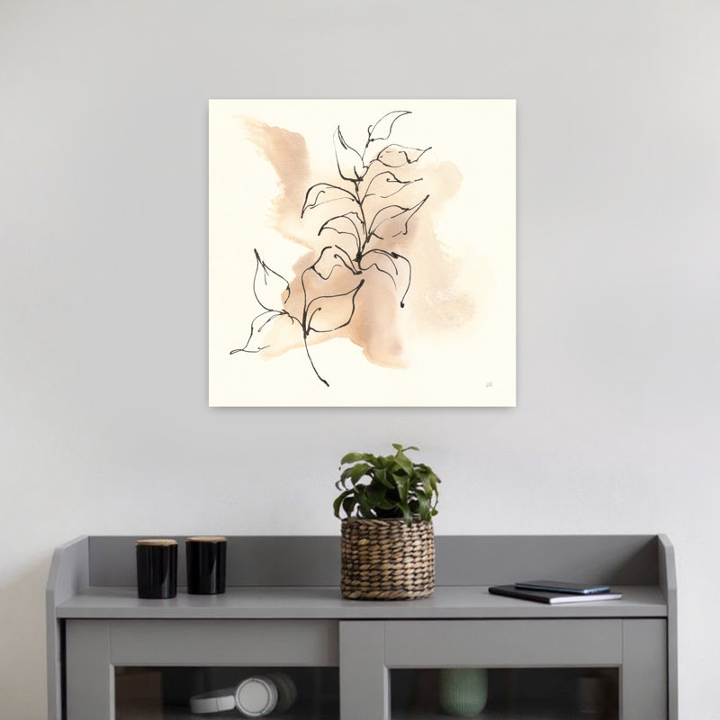 Boho botanique I, art abstrait contemporain de paysage végétal, H 18 po x l 18 po