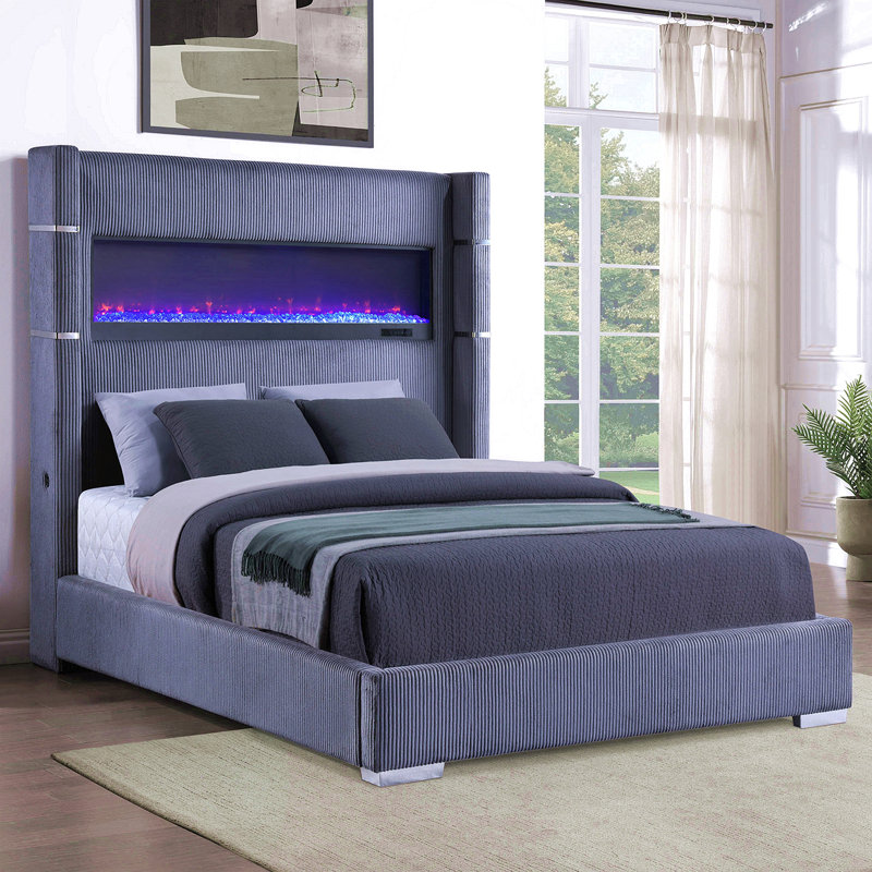 Grand lit tapissier gris Haven, Gris, Grand lit