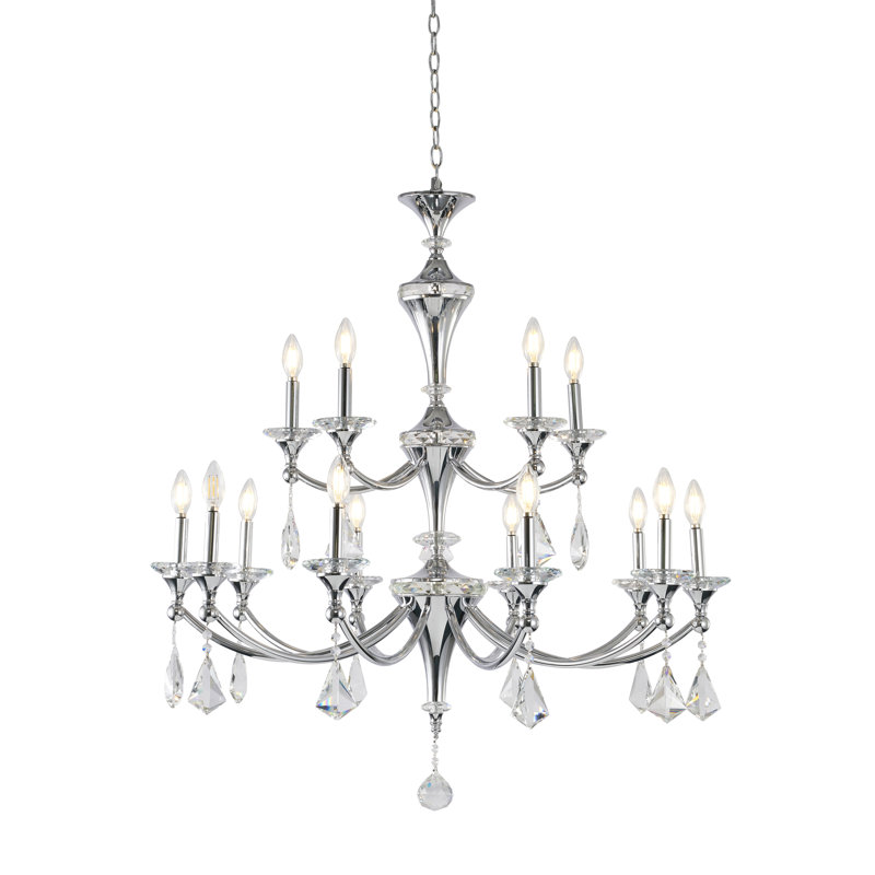 15-Light Chrome Chandelier With Clear And Champagne Crystals, Clear, Chrome