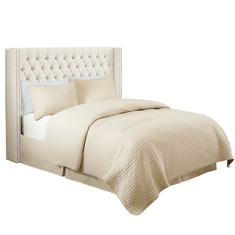 Tête de lit capitonnée à boutons pour grand lit, garniture cloutée double, pieds en métal avec hauteur réglable, tête de lit en tissu, capitonnage et hauteur