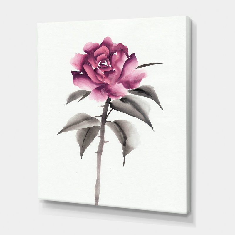 Fleur rose rétro - peinture sur toile, Toile tendue, H 40 po x l 30 po x P 1 po