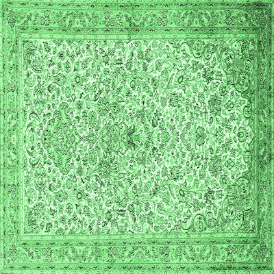 Tapis oriental en laine / polyester tissé à la machine Kauffeld en vert / ivoire / noir