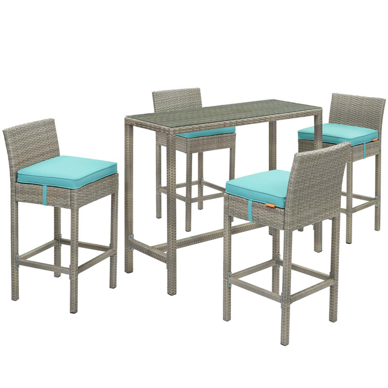 Ensemble de patio extérieur en osier gris anthracite 5 pièces Conduit, Turquoise
