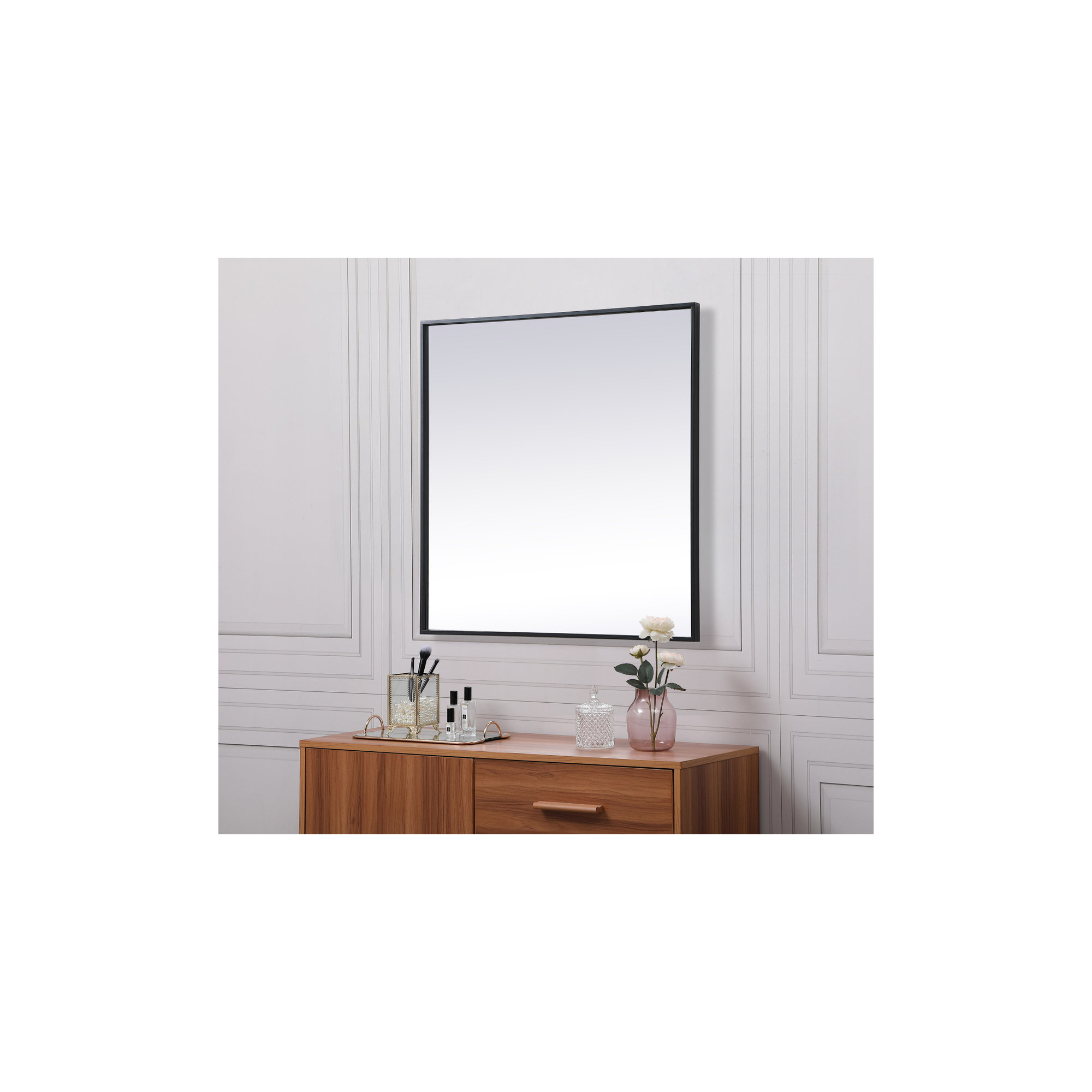 Valparaiso Metal Square Wall Mirror, Black, 30"  x 30" 