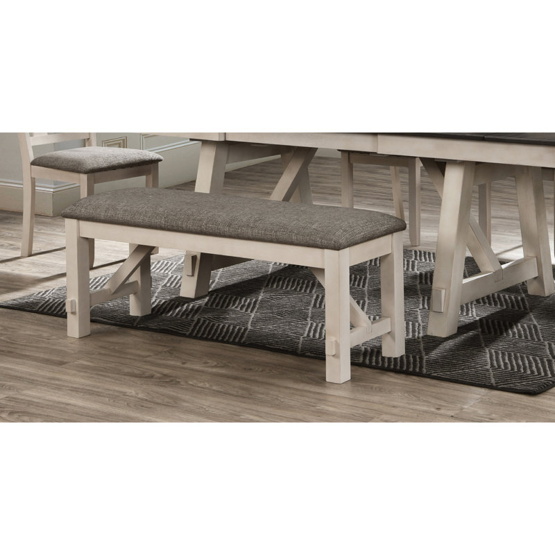 Upholstered Bench In Cottage Style With Chalk Gray Finish, Solid Wood, Square Legs, 76Mm Thick Cushion For Bedroom And Dining Finish Bedroom, Transitional Style, Seat