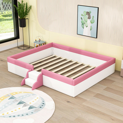 Upholstered Daybed With Fence And Stairs