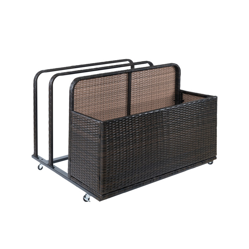 Panier de rangement extérieur pour terrasse flottant gris à 2 couches avec roulettes en rotin pour piscine, 32, Gris 1