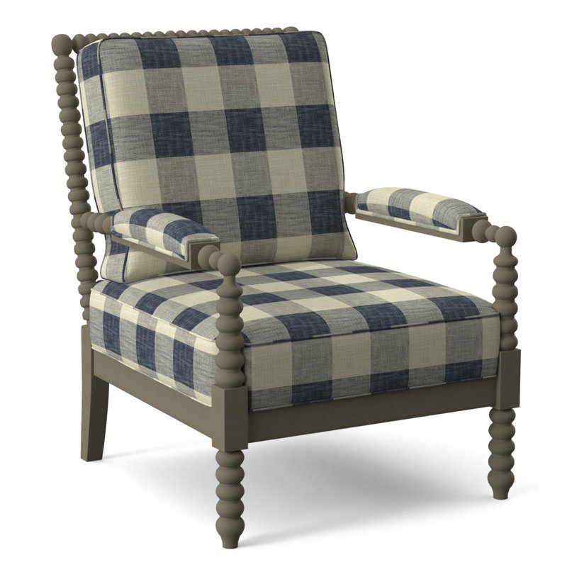 Jamilla Armchair, Blue Buffalo Check; 0120-61, Stone Hearth Finish