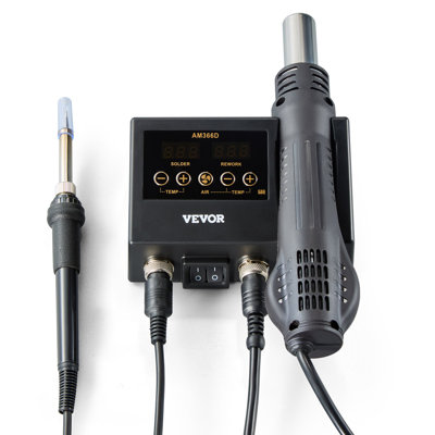2-In-1 Hot Air Rework Station & Soldering Station, 750W Digital Rework And Soldering Iron Station With Adjustable Temps & Airflow, ℃/℉ Conversion, 3 Hot Air Nozzles For Electronics Repairing