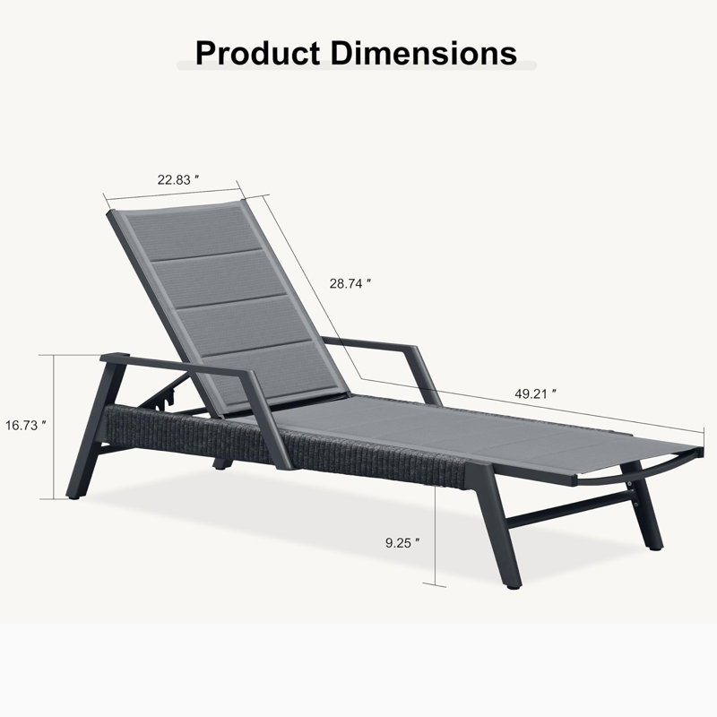 Quick-dry Outdoor Chaise Lounge Chairs – Heat-resistant Armrests And Padded Seat, Dark Gray Cushion/Dark Gray Frame, With Arm
