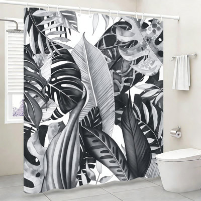 Rideau de salle de bain Tropical Leaf 72 "x 72" (180 x 180 cm) avec crochets, noir