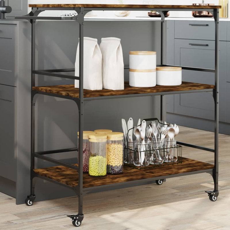 Osakis Metal Bar Cart, Smoked Oak