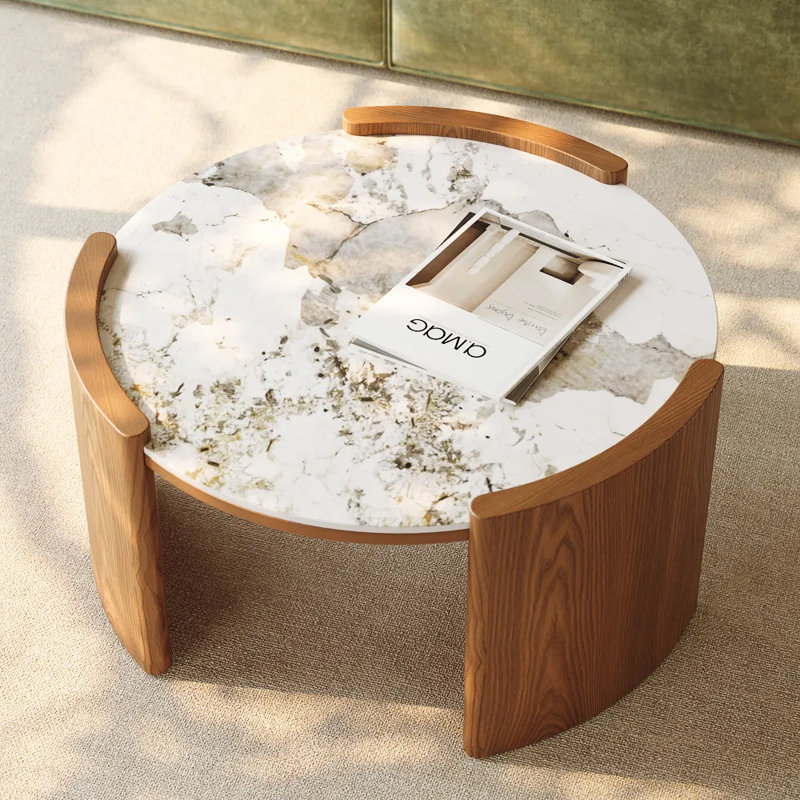 Table basse ronde en pierre frittée, Brun, Pandora, H 15 po x L 39 po x l 39 po
