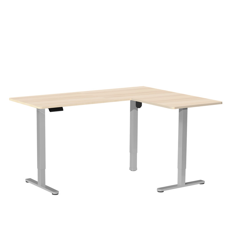 VIVO Electric Corner Desk, L-Shaped Workstation, 63" W x 55.2" D, Light Wood/Gray