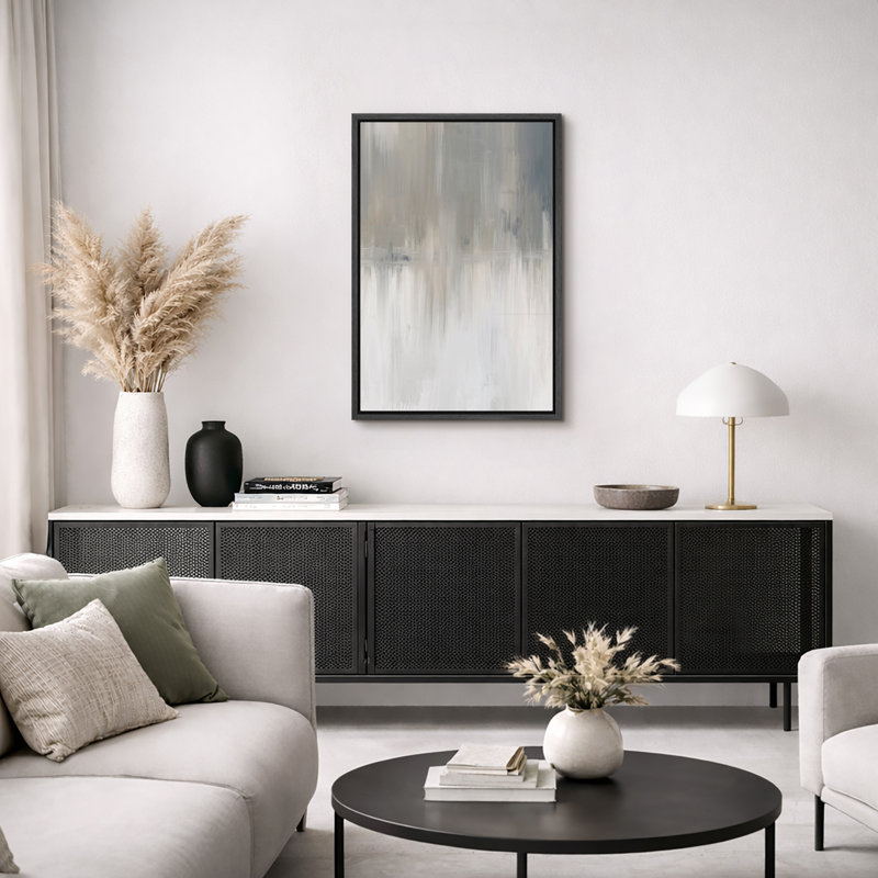 Minimal paysage blanc et gris grunge industriel abstrait minimalisme contemporain nordique neutre, impression sur toile