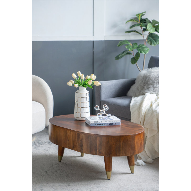 Table basse ovale en bois avec pieds en fer Mango