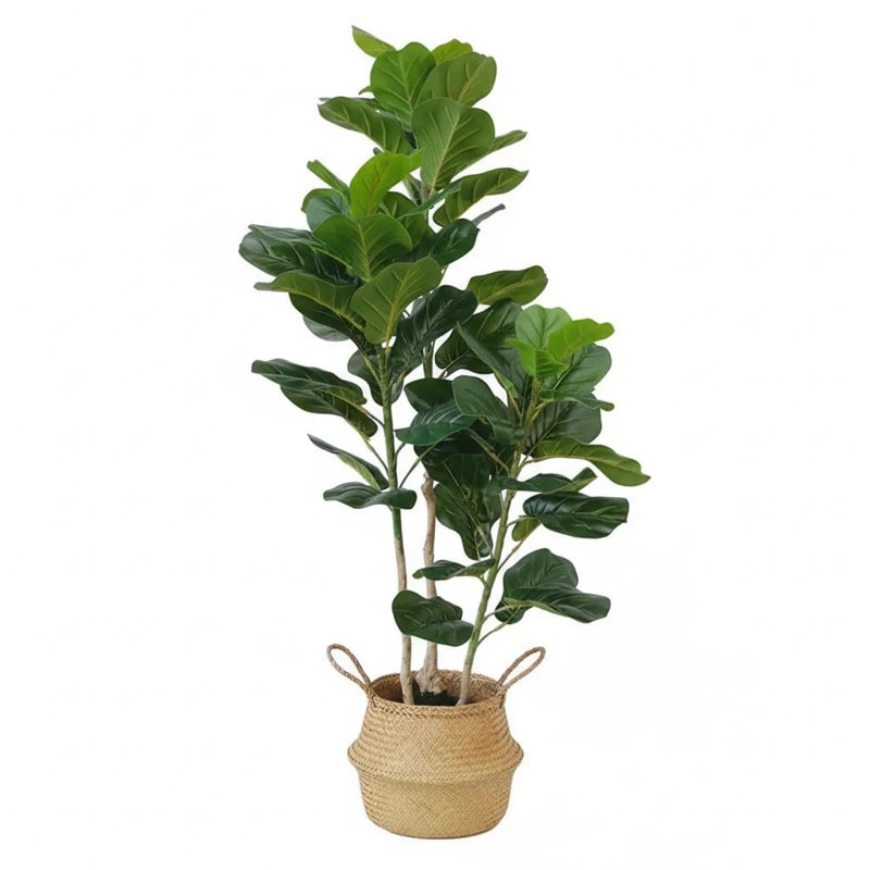 Arbre artificiel, arbre banian à 3 tiges de violon (H 100 cm) - Faux banian pré-assemblé avec pot à fleurs tissé, feuilles réalistes