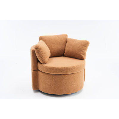 Khaki Fabric Chair With Storage And Smooth Swivel Base Foam Filled For Indoor Decoration